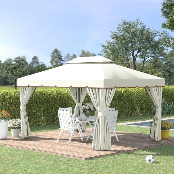 Outsunny Gazebo da giardino tenda pavillon con doppio tetto, pareti e zanzariere rimovibili 4 x 3 m bianco