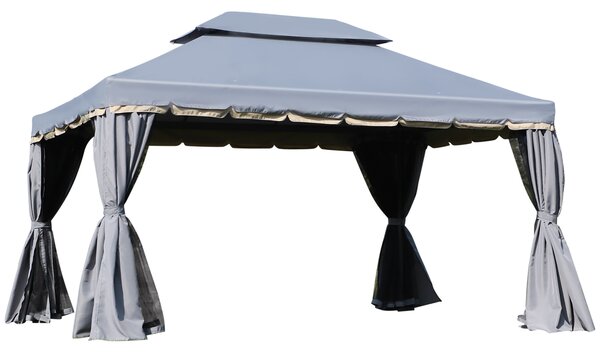 Outsunny Gazebo da giardino tenda da giardino doppio tetto con pareti e zanzariere rimovibili 4 x 3 m grigio