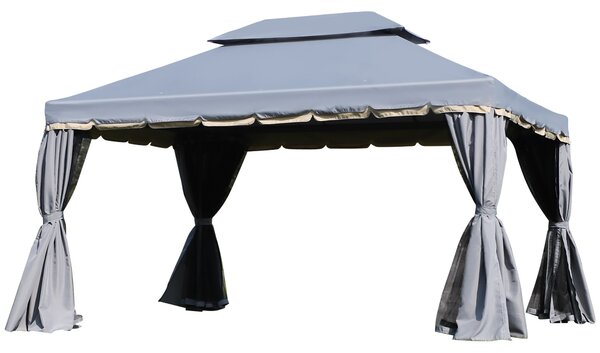 Outsunny Gazebo da giardino tenda da giardino doppio tetto con pareti e zanzariere rimovibili 4 x 3 m grigio