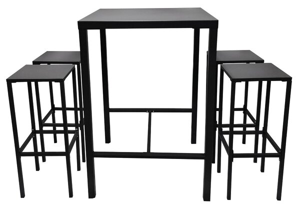 Set Bar Tavolo Alto e 4 Sgabelli da Giardino in Metallo Utility Snack Nero