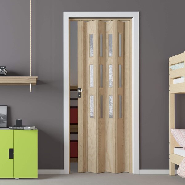 Porta a Soffietto da Interno 88,5x214 cm in PVC con Vetro Satinato Florance Cedro