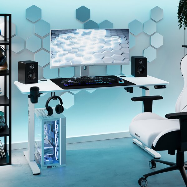 Scrivania Regolabile In Altezza Con Luci LED E Prese, 99 Cm, Con Supporto Monitor - 4