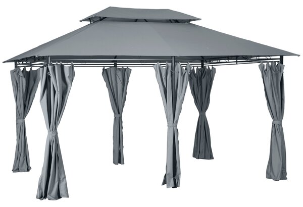 Outsunny Gazebo padiglione da giardino in stile coloniale con tetto doppio e tende laterali amovibili 3L x 4l x 2,8H m grigio