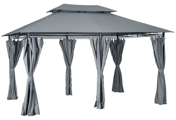 Outsunny Gazebo padiglione da giardino in stile coloniale con tetto doppio e tende laterali amovibili 3L x 4l x 2,8H m grigio