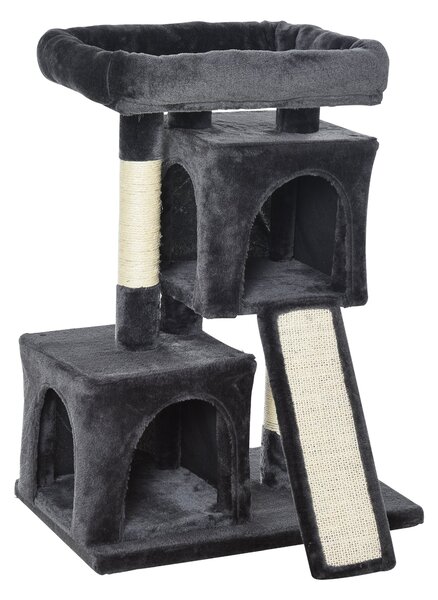 Albero Tiragraffi con Lettino e 2 Casette 59x39x83 cm Pali in Sisal Nero