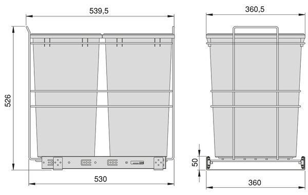 Pattumiera da Cucina ad Estrazione 2x 35 L in Plastica Emuca
