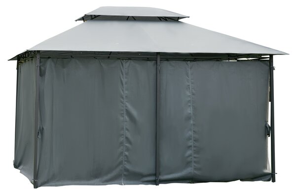 Outsunny Gazebo padiglione da giardino in stile coloniale con tetto doppio e tende laterali amovibili 3L x 4l x 2,8H m grigio