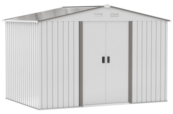 Casetta da Giardino con Doppie Porte Scorrevoli 277x195x192 cm in Acciaio e Polipropilene Argento
