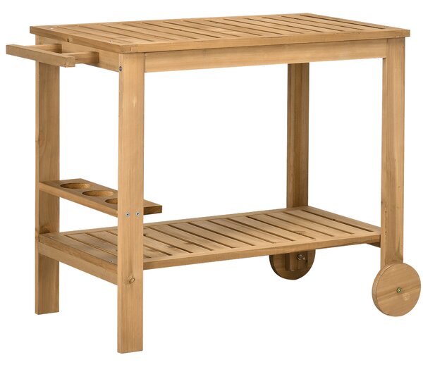 Carrello Portavivande da Giardino 95x47x74 cm con 2 Ripiani e Portabottiglie in Legno