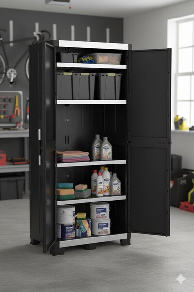Armadio da Esterno 3 Ripiani 89x54x188H cm in Plastica Keter XL Garage Alto Nero