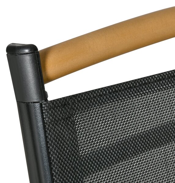 Outsunny Set da giardino esterno per 6 persone, telaio in alluminio, tavolo 140 cm, 6 sedie pieghevoli e reclinabili, nero
