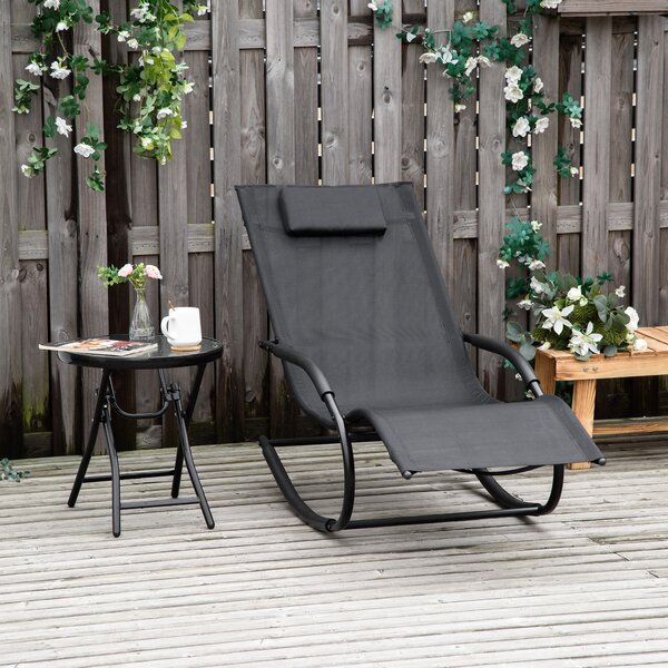 Outsunny Sedia a dondolo rocking chair ergonomica con poggiatesta braccioli metallo zincato textilene dim. 63l x 160P x 88H cm nero