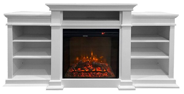 Camino Elettrico da Pavimento Effetto Fiamma 179x48x85 cm 900W/1800W in Legno Bianco