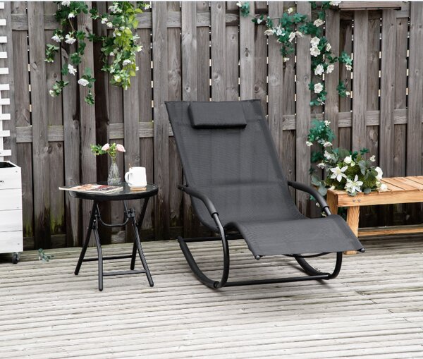Outsunny Sedia a dondolo rocking chair ergonomica con poggiatesta braccioli metallo zincato textilene dim. 63l x 160P x 88H cm nero
