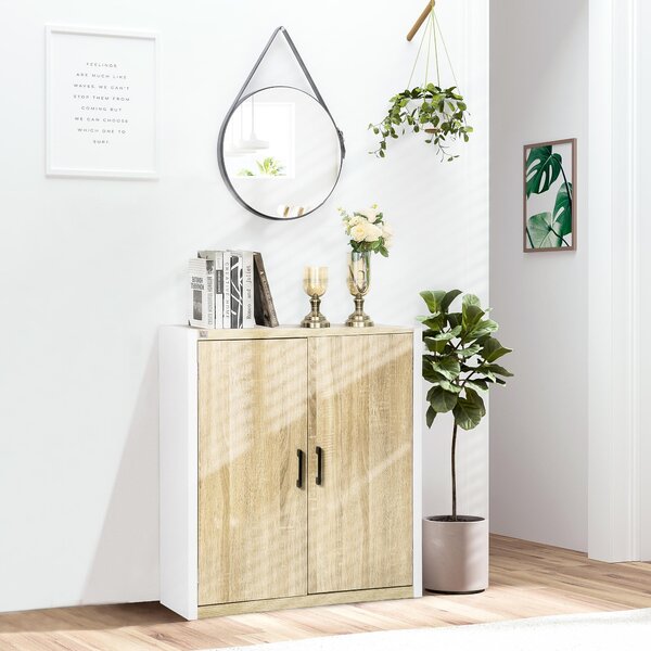 Mobile Multiuso 2 Ante 62x40x77 cm in MDF Bianco e Legno