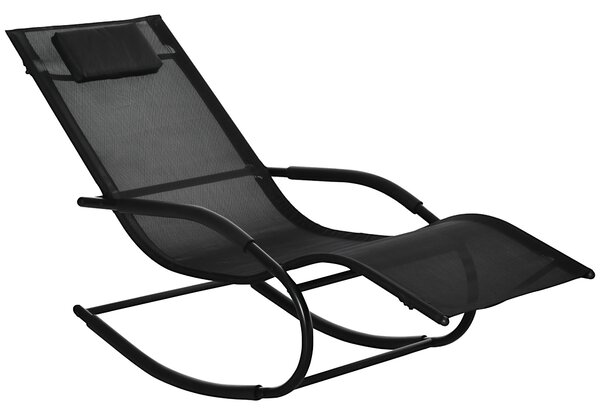 Outsunny Sedia a dondolo rocking chair ergonomica con poggiatesta braccioli metallo zincato textilene dim. 63l x 160P x 88H cm nero