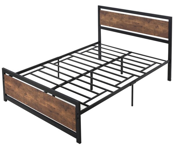 Struttura Letto Una Piazza e Mezzo 140x200 cm in Acciaio con Doghe Integrate Nero e Marrone Rustico