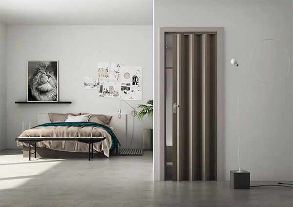 Porta a Soffietto da Interno 88,5x214 cm in PVC Florance Rovere Tortora