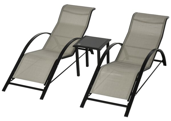 Outsunny Set di 2 Lettini Prendisole e Tavolino con Piano in Vetro, 59x169x66 cm, Grigio | Aosom Italy