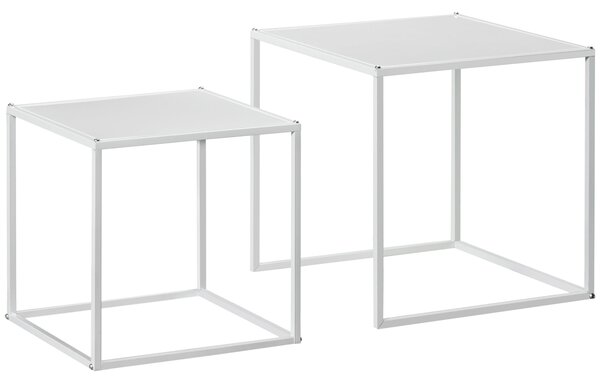 Set 2 Tavolini da Caffè Impilabili Quadrati in Acciaio Bianco
