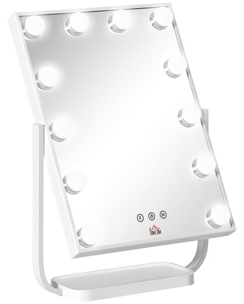 Specchio da Tavolo con LED 32,8x11x47,4 cm per Trucco Make up Bianco
