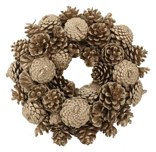 Coroncina con pigne champagne cm Ø30xh8