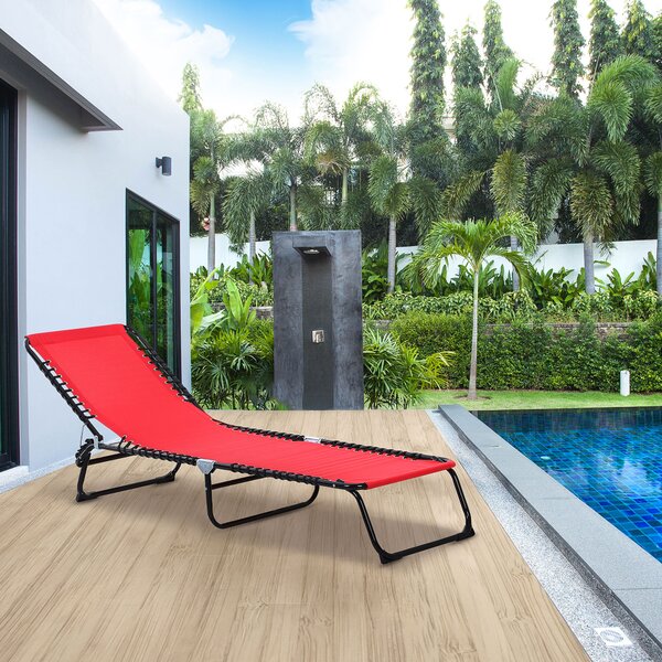Outsunny Lettino da Sole Pieghevole Schienale Inclinabile Multi-Posizioni Acciaio Termoplastico Lacci elastici Tessuto Nero textilene Rosso