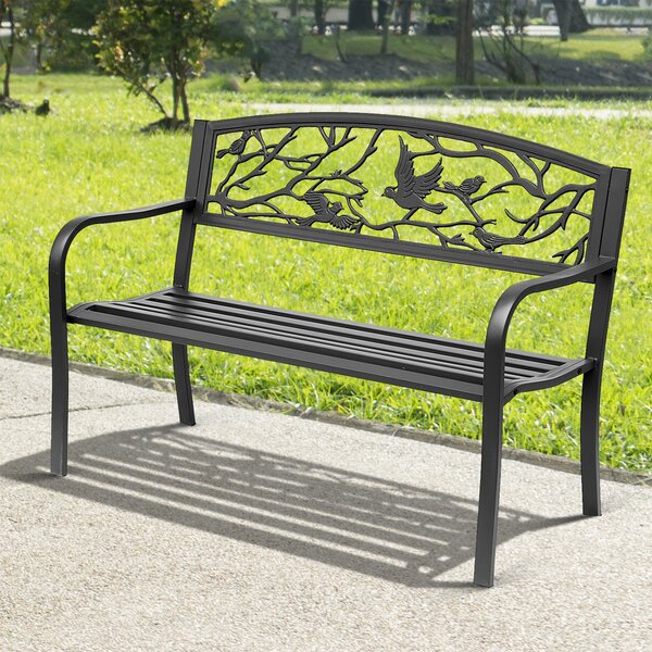 Outsunny Banco da giardino Banco 3 Posti terrazza Stile Rustico Chic 127L x 60l x 85H cm metallo resina epossidica anticorrosione Nero