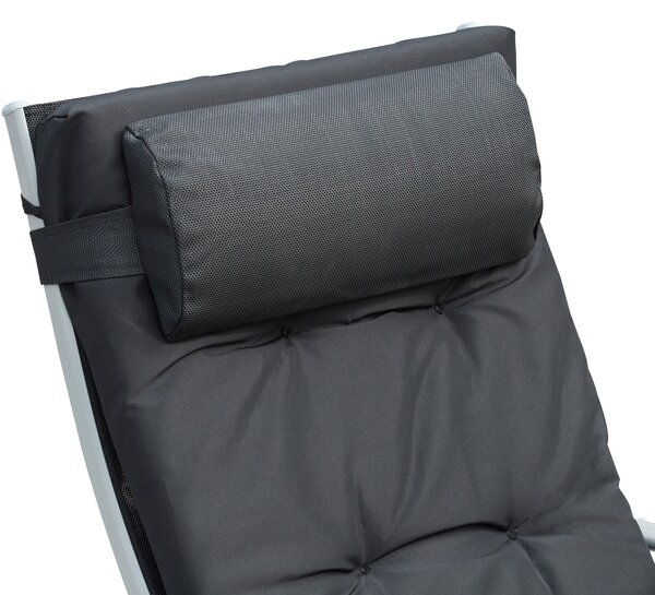 Outsunny Lettino Prendisole Pieghevole con Schienale Reclinabile 7 Posizioni Poltrona Relax con Materasso + Braccioli Metallo Epossidico Textilene Poliestere Nero