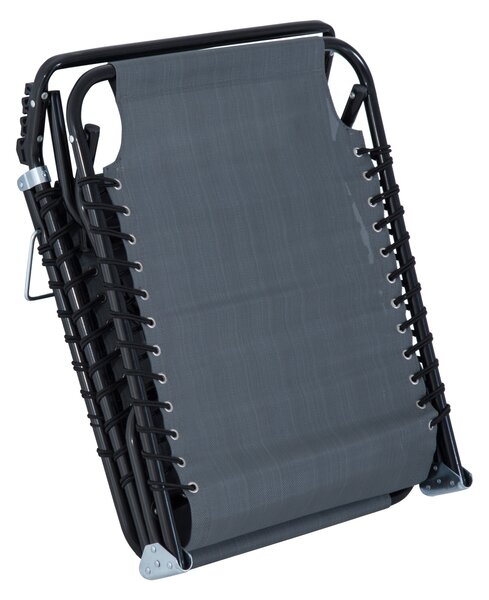 Outsunny Sdraio Prendisole Pieghevole Schienale Regolabile Multi-Posizioni Acciaio Termoplastico Lacci Elastici Tessuto Nero grigio textilene