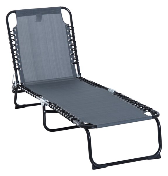 Outsunny Sdraio Prendisole Pieghevole Schienale Regolabile Multi-Posizioni Acciaio Termoplastico Lacci Elastici Tessuto Nero grigio textilene