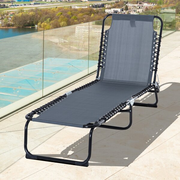 Outsunny Sdraio Prendisole Pieghevole Schienale Regolabile Multi-Posizioni Acciaio Termoplastico Lacci Elastici Tessuto Nero grigio textilene