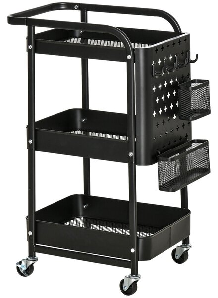 Carrello Portavivande da Cucina 3 Ripiani 51,5x32x75,6 cm con Ruote in Acciaio Nero