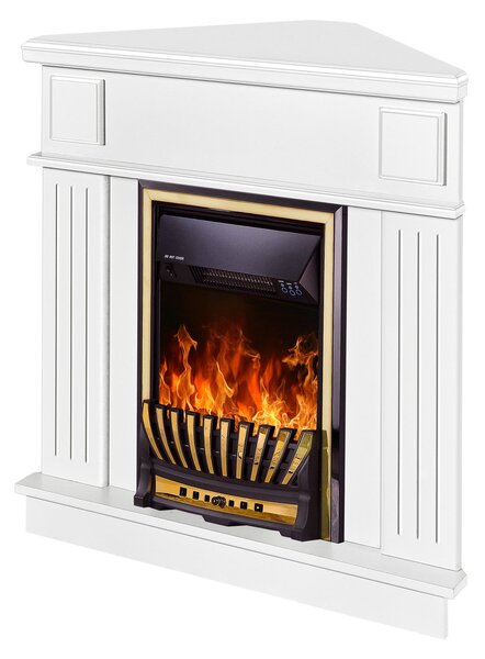 Camino Elettrico da Pavimento ad Angolo 100x100x50 cm Effetto Fiamma 2000W Marina & Meridian Bianco