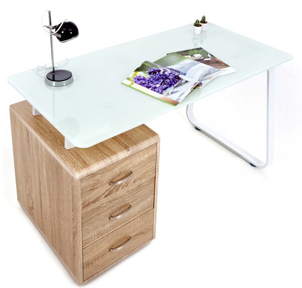 Scrivania 130x65xH75 cm in Vetro con Cassettiera Connect Rovere