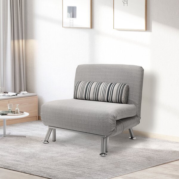 Poltrona Letto in Ferro e Cotone con Cuscino a Righe Grigio,75x70x75 cm