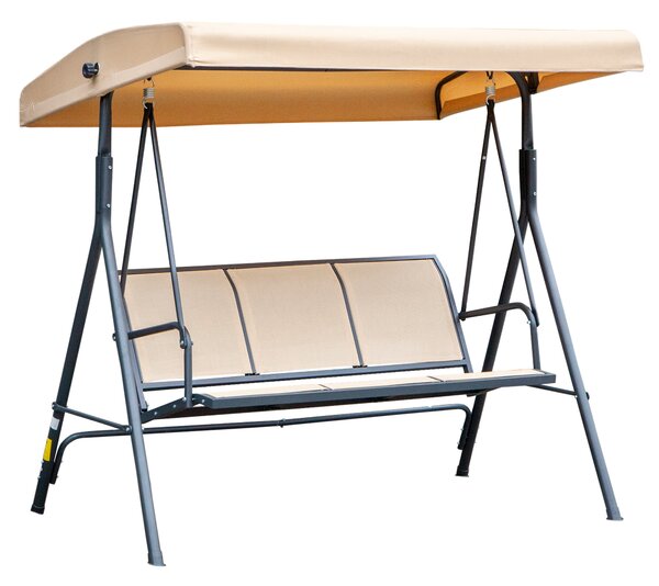 Dondolo da Giardino a 3 Posti 175x118x159 cm con Tettuccio Seduta Traspirante e Telaio in Acciaio Beige