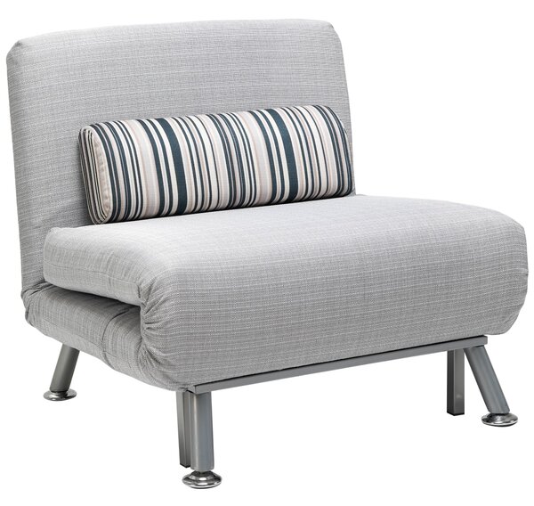 Poltrona Letto in Ferro e Cotone con Cuscino a Righe Grigio,75x70x75 cm