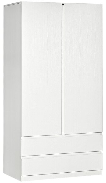 Armadio Guardaroba con Appendiabiti 100x60x200 cm 2 Cassetti in Truciolato Bianco