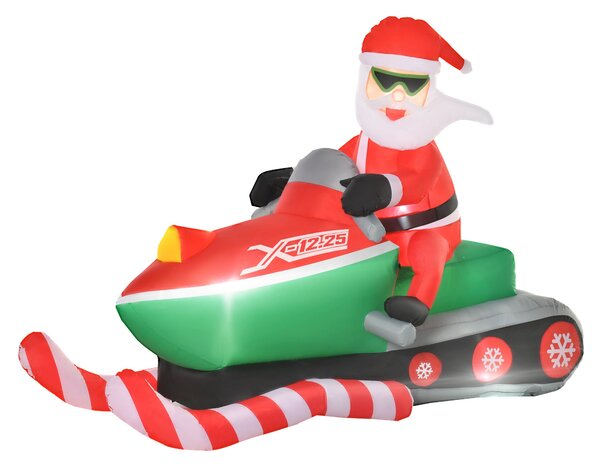 Babbo Natale Gonfiabile Luminoso 210x110x160 cm su Motoslitta Rosso