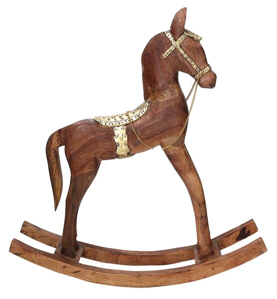 Cavallo a Dondolo Decorativo in Legno rivestito in Metallo oro cm 40x11xh46