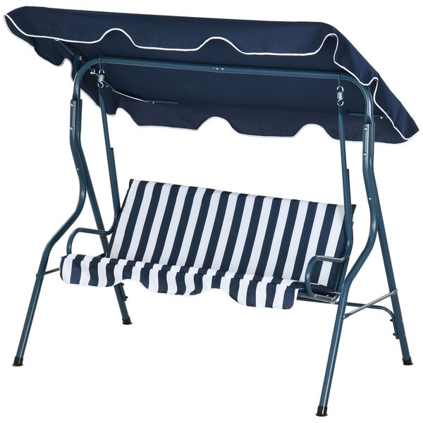 Outsunny Altalena da Giardino 3 Posti Tetto impermeabilizzato Inclinazione regolabile Cuscini Assiento Schienale Blu Bianco a righe