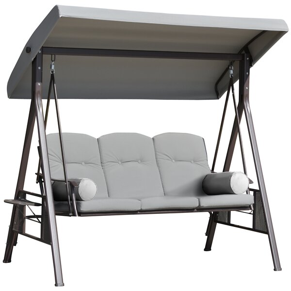 Outsunny Dondolo da Giardino 3 Posti con Tetto Regolabile, Portabicchieri e Cuscini, 208x121x172 cm, Grigio Chiaro | Aosom Italy
