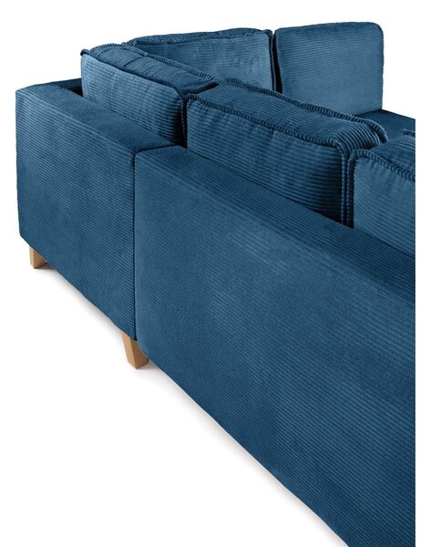 Divano angolare blu allungabile (con penisola a destra) con rivestimento in velluto a coste Tori – Bonami Selection