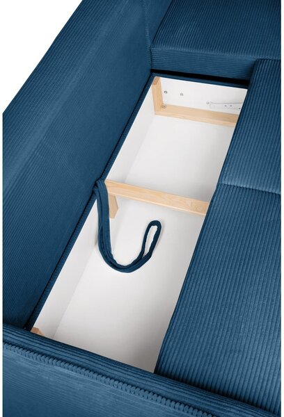 Divano angolare blu allungabile (con penisola a destra) con rivestimento in velluto a coste Tori – Bonami Selection