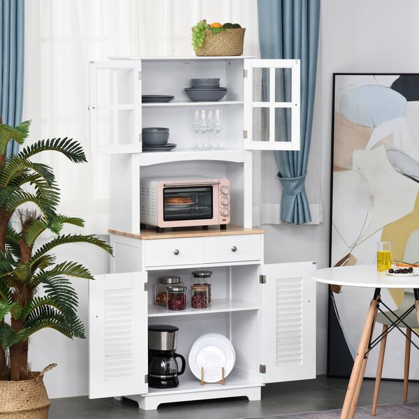 Mobile da Cucina Credenza con Ante e Cassetti 68x39,5x170 cm in Legno Bianca