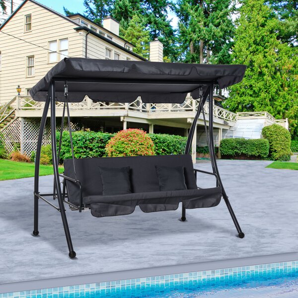 Outsunny Altalena da Giardino Convertibile a 3 Posti Grand Comfort con Tetto Regolabile Materasso Incluso 2L x 1,25l x 1,7H m Metallo Poliestere Nero Antracite