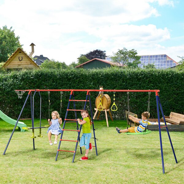 Set 3 Altalene per Bambini 435x135x177 cm con Canestro e Scaletta Multicolor