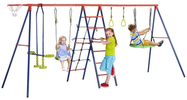 Set 3 Altalene per Bambini 435x135x177 cm con Canestro e Scaletta Multicolor