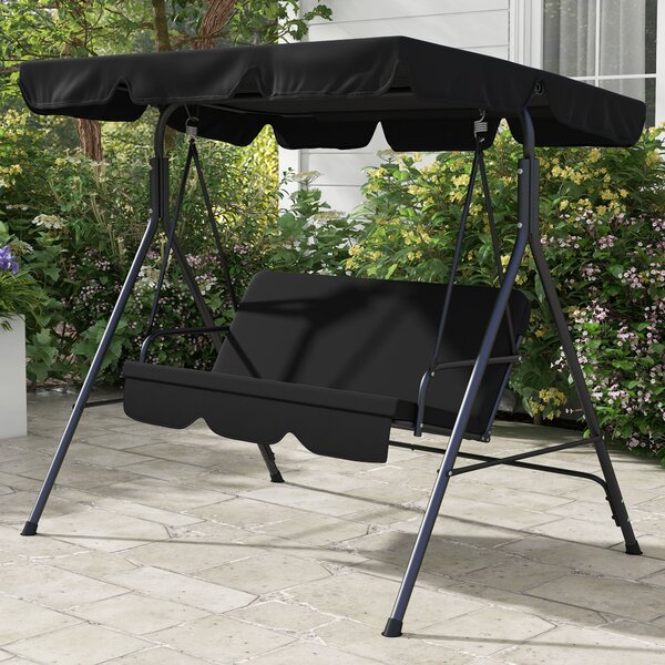 Outsunny Altalena da Giardino 3 Posti Tetto Inclinabile Cuscini per Seduta e Schienale Acciaio Nero Poliestere Nero